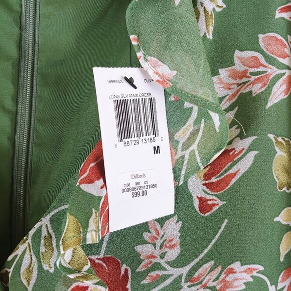 Skies are Blue green maxi dress floral ruffle trim 3/4 sleeves size Medium - Picture 6 of 8